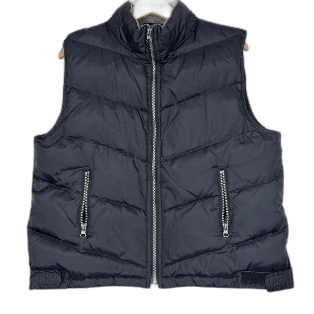 NY&CO Puffer Vest Hooded Black Down Feather Fill Quilted Full Zip Gorpcore L
